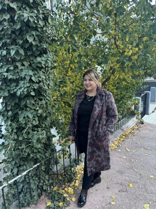 Astarlı çok renkli kaşe kaban